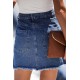 Blue Pocketed Raw Hemline Short Denim Skirt