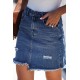 Blue Pocketed Raw Hemline Short Denim Skirt