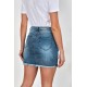 Blue Distressed Raw Hem Denim Mini Skirt