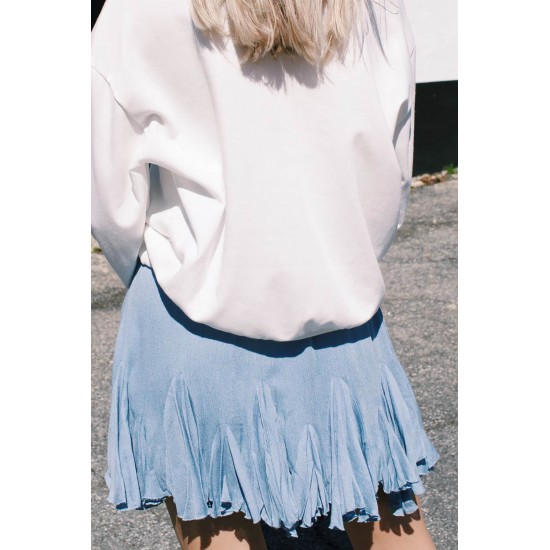 Blue Korean High Waist Tutu Pleated Mini Skirt