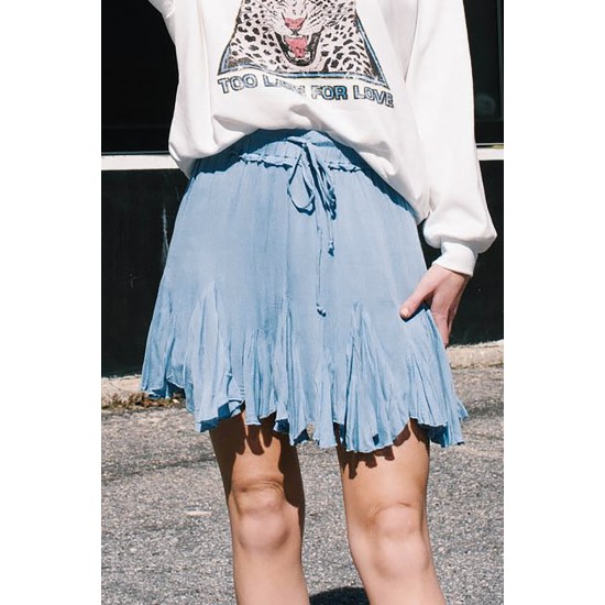 Blue Korean High Waist Tutu Pleated Mini Skirt