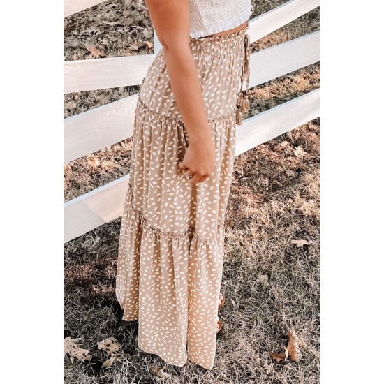 Smocked Ruffled Tiered Spots High Waist Maxi Skirt