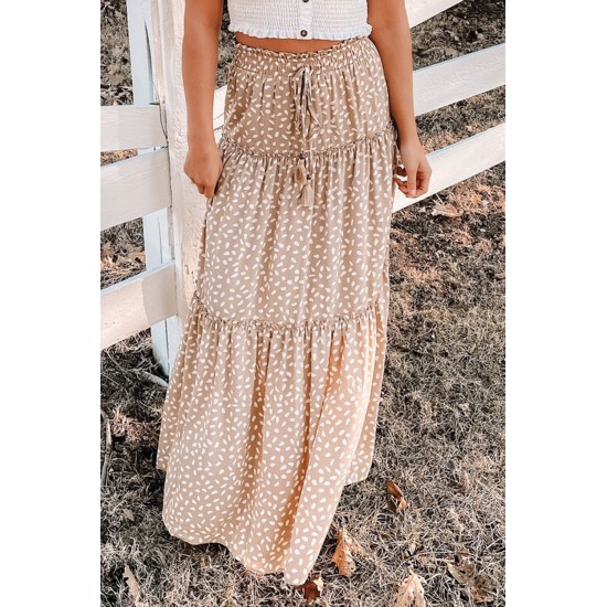 Smocked Ruffled Tiered Spots High Waist Maxi Skirt