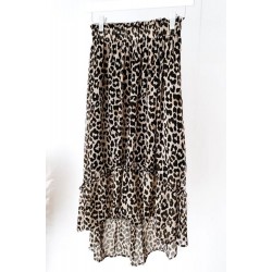 Leopard High Waist Tiered Midi Skirt