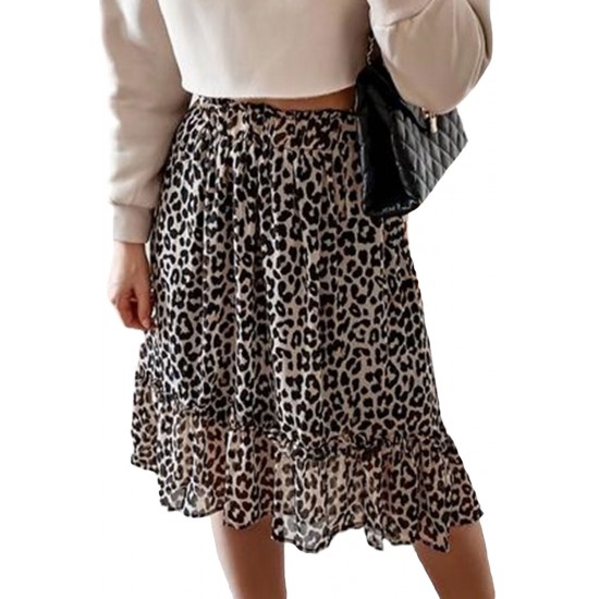 Leopard High Waist Tiered Midi Skirt