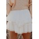 White Solid Color High Waist Tiered Crochet Ruffle Mini Skirt