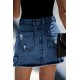 Blue High Waist Distressed Denim Mini Skirt with Pocket