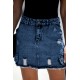 Blue High Waist Distressed Denim Mini Skirt with Pocket