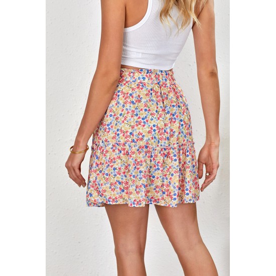 Floral Print Elastic Waist Skirt