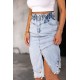 Sky Blue High Waist Hole Denim Skirts