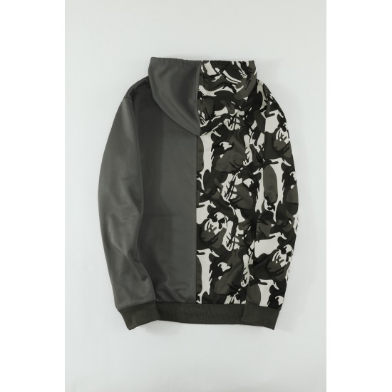 Gray Camo Colorblock Men's Hoodie with Kangaroo Pocket