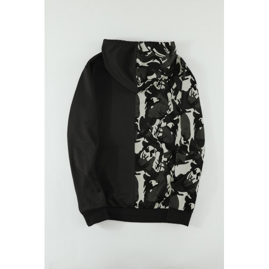 Black Camo Colorblock Men's Hoodie with Kangaroo Pocket