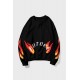 Black Letters Flame Print Crew Neck Men's Graphic Sweatshirt