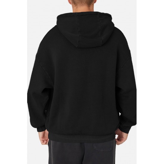 Black Drop-shoulder Pullover Men's Hoodie