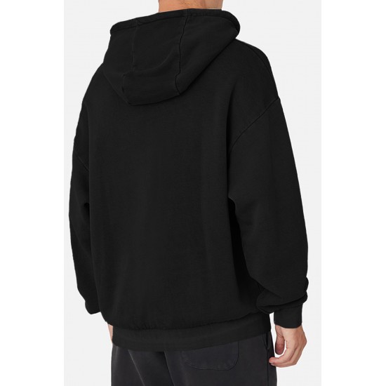 Black Drop-shoulder Pullover Men's Hoodie