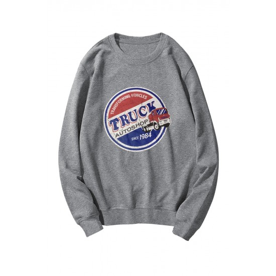 Gray Graphic Letter Print Crew Neck Men's Pullover Sweatshirt