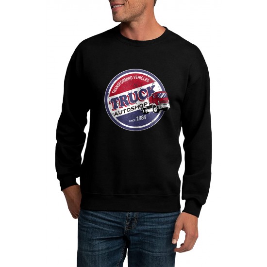 Black Graphic Letter Print Crew Neck Men's Pullover Sweatshirt