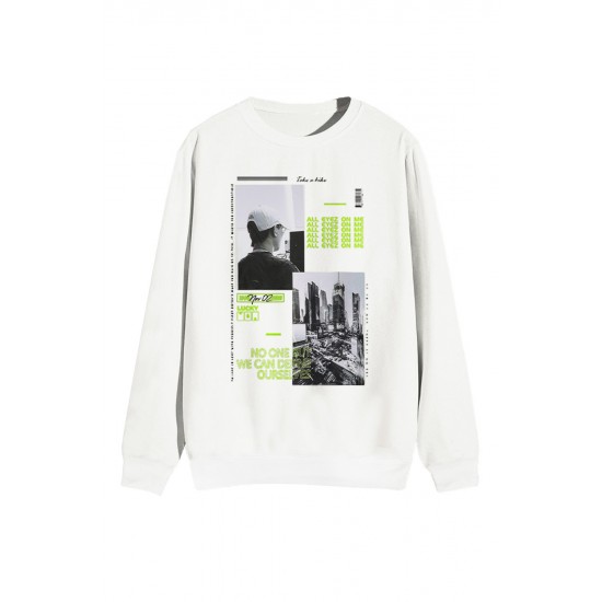 White Letter Pattern Print Crew Neck Men's Graphic Sweatshirt