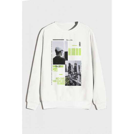 White Letter Pattern Print Crew Neck Men's Graphic Sweatshirt