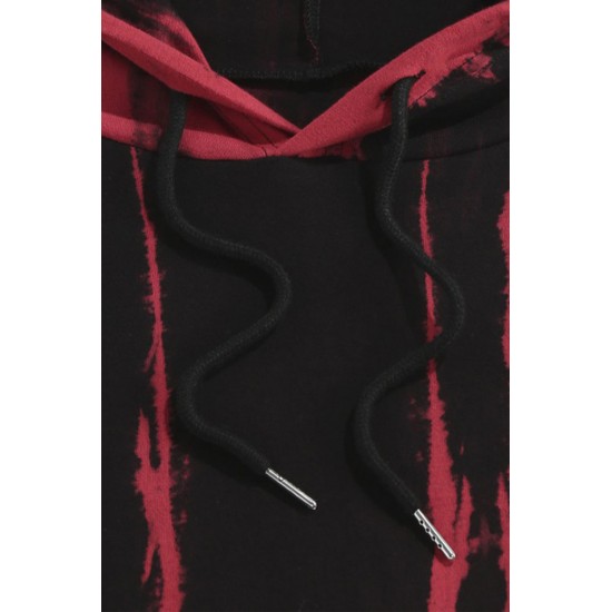 Red Tie-dyed Print Kangaroo Pocket Men's Hoodie