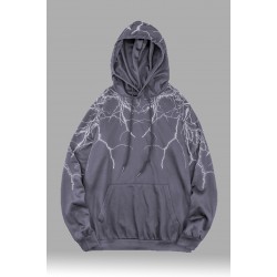 Gray Lightning Men's Hooded Sweatshirt with Kangaroo Pocket