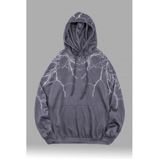 Gray Lightning Men's Hooded Sweatshirt with Kangaroo Pocket