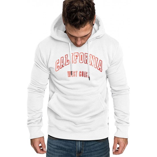 White Letter Print Men's Hoodie with Kangaroo Pocket