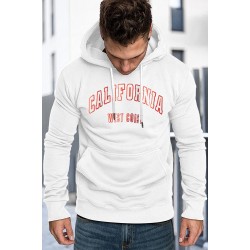 White Letter Print Men's Hoodie with Kangaroo Pocket