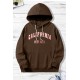 Brown Letter Print Men's Hoodie with Kangaroo Pocket