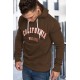 Brown Letter Print Men's Hoodie with Kangaroo Pocket