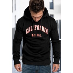 Black Letter Print Men's Hoodie with Kangaroo Pocket