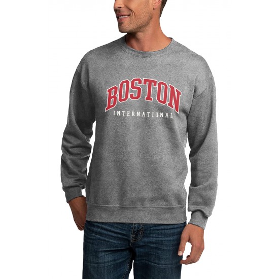 Gray BOSTON Letters Print Crew Neck Men's Pullover Sweatshirt