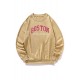 Khaki BOSTON Letters Print Crew Neck Men's Pullover Sweatshirt