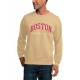 Khaki BOSTON Letters Print Crew Neck Men's Pullover Sweatshirt