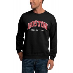 Black BOSTON Letters Print Crew Neck Men's Pullover Sweatshirt