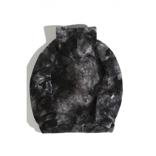 Black Tie-dyed Print Men's Sherpa Hoodie