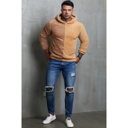 Brown Colorblock Fleece Men's Hoodie