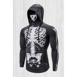 Gray Halloween Skeleton Print Slim-fit Men's Graphic Hoodie