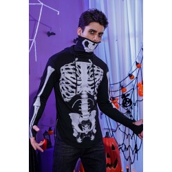 Black Halloween Skeleton Print Slim-fit Men's Graphic Hoodie