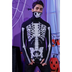 Black Halloween Skeleton Print Slim-fit Men's Graphic Hoodie