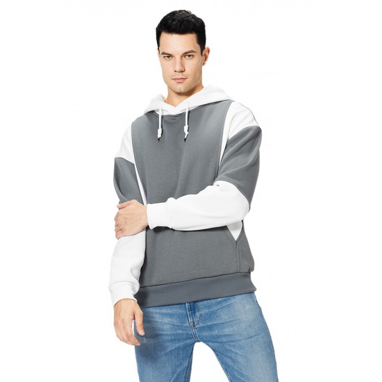 White Men Colorblock Pullover Long Sleeve Hoodie