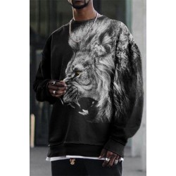 3D Lion Print Crew Neck Men Sweatshirt