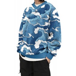 Wave Themed Pattern Men Pullover Hoodie