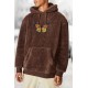 Brown Graphic Print Kangaroo Pocket Men's Plush Hoodie