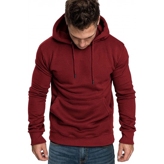 Burgundy Long Sleeve Pullover Men Hoodie