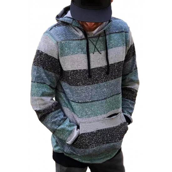 Men Striped Fleece Hoodie