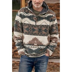 Tribal Print Quarter Zip Men's Pullover Hoodie