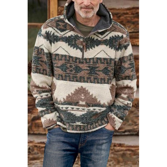 Tribal Print Quarter Zip Men's Pullover Hoodie