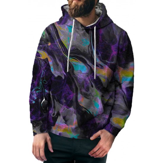 Multicolor Abstract Print Pocket Men's Pullover Hoodie