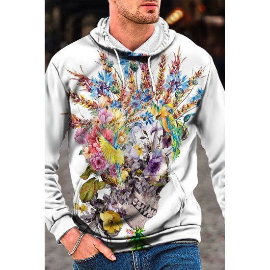 Halloween Floral Skull Print Men's Graphic Hoodie